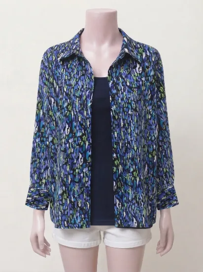 Electric Blue & Green Paint-Splash Button-Down Set