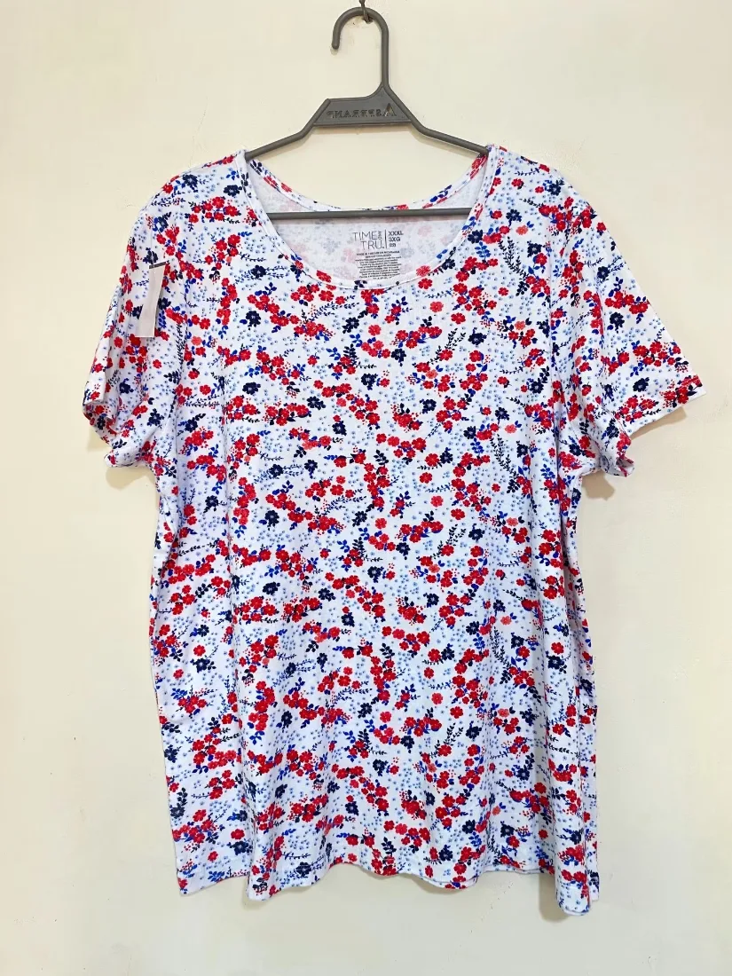 Red & Blue Floral Print White Tee — photo 2 of 2