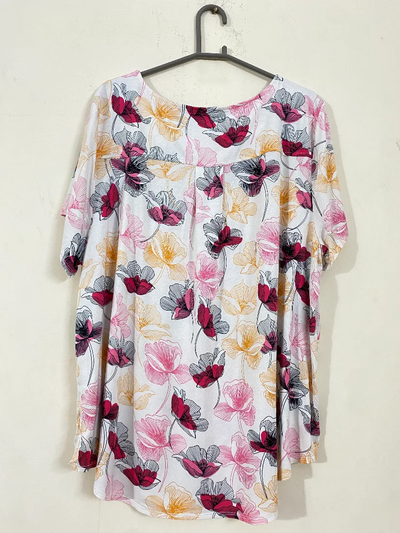 Stylish White, Pink, and Yellow Floral Print Stretchable Top for Women   — photo 3 of 3