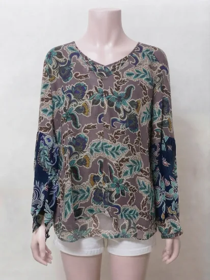 Mauve Floral Print Chiffon-Style Top for Women   