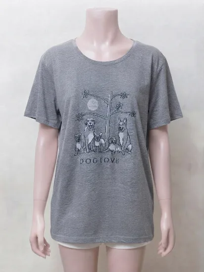 Grey Dog Lover Graphic Print T-Shirt for Women 