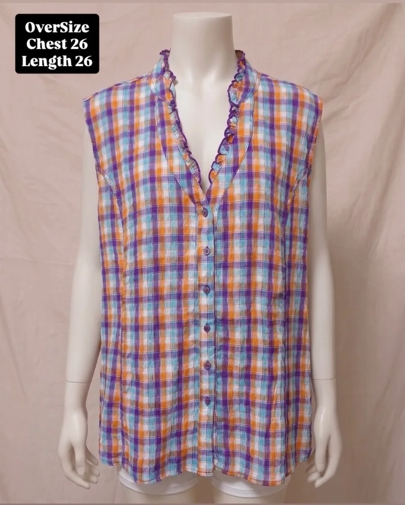 Casual Checked Crinkle Sleeveless Blouse