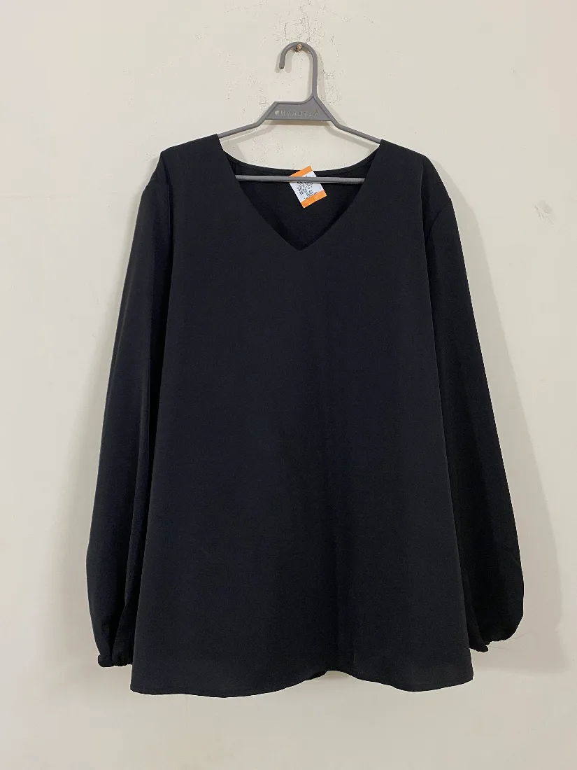 Classic Minimalist V-Neck Black Chiffon Top — photo 2 of 2