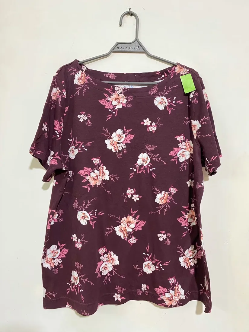 Maroon Floral Print Cotton Tee — photo 2 of 2