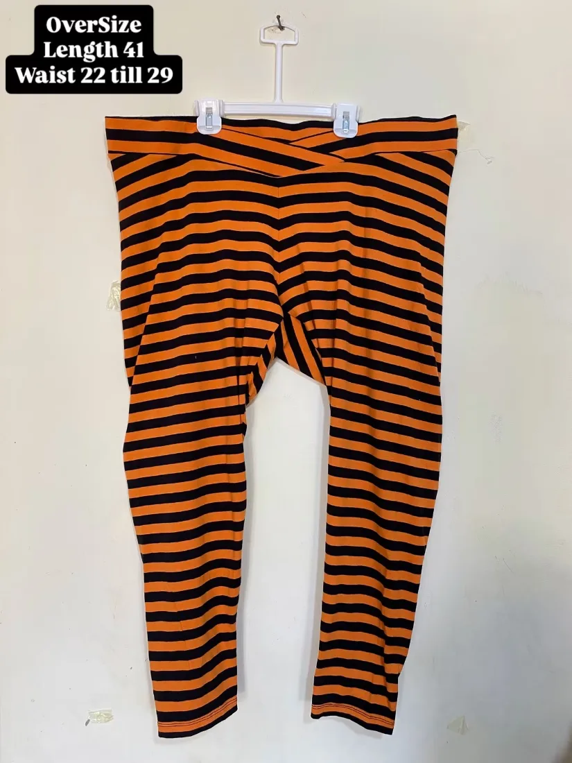 Orange & Black Horizontal Striped legging