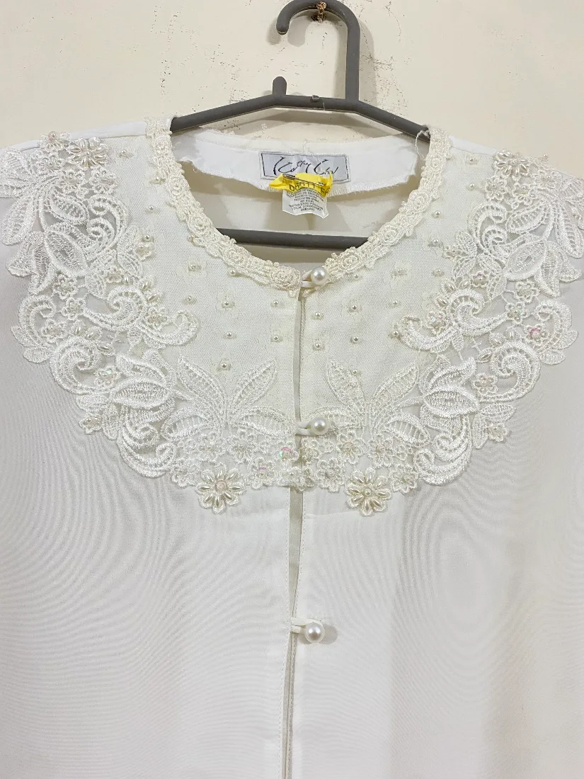 Elegant Embroidered Collar Silk Chiffon Button-Down Shirt — photo 3 of 3