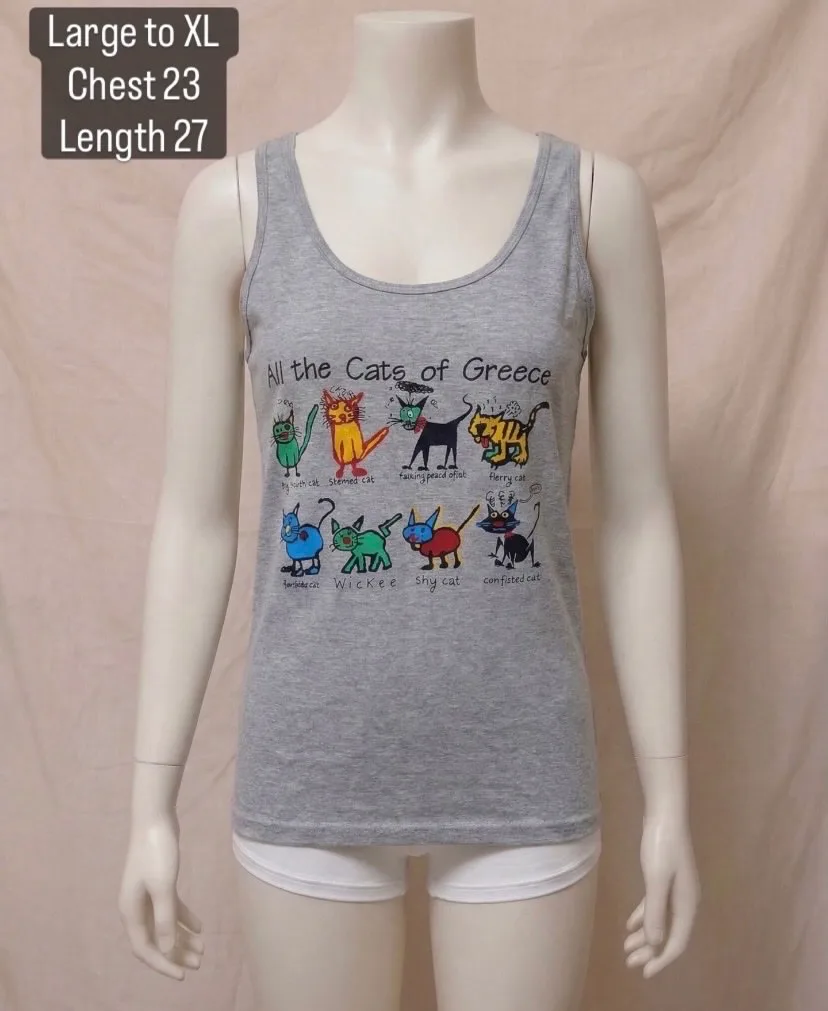 Grey Quirky Cat Illustration Tank