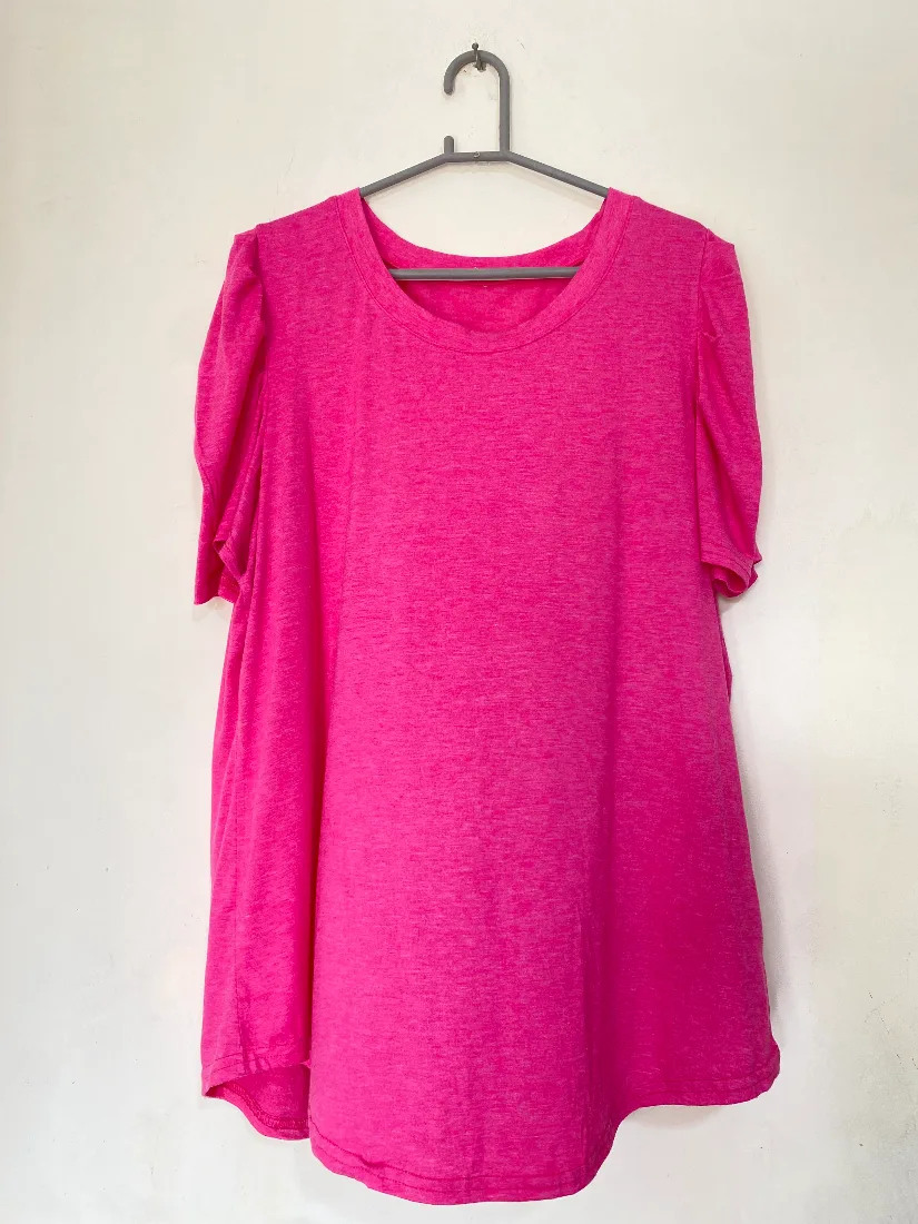 Pleated Shoulder Hot Pink Tee — photo 2 of 2