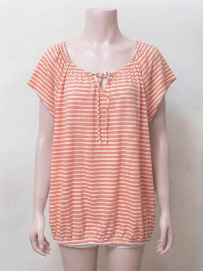 Orange and White Striped Tie-Neck Top for Women — photo 2 of 2