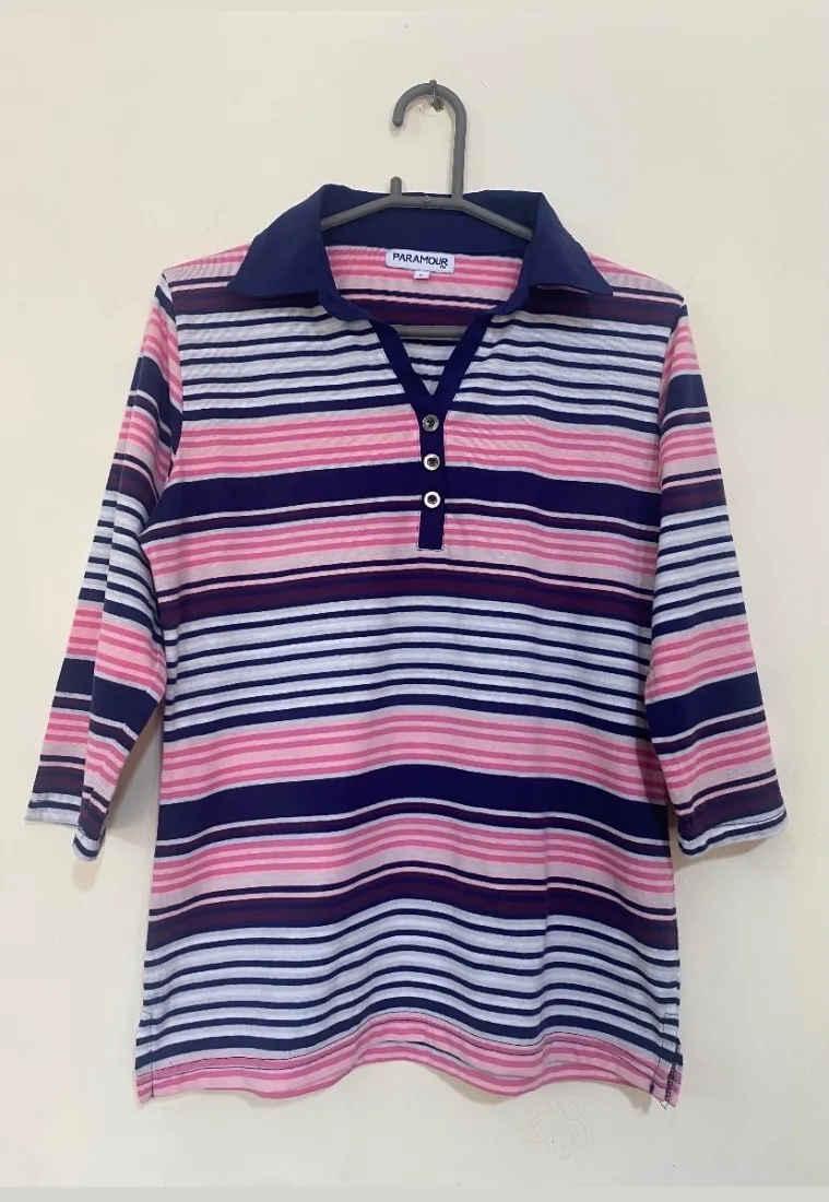 Multicolor Striped 3/4th Sleeves Polo Shirt — photo 2 of 2