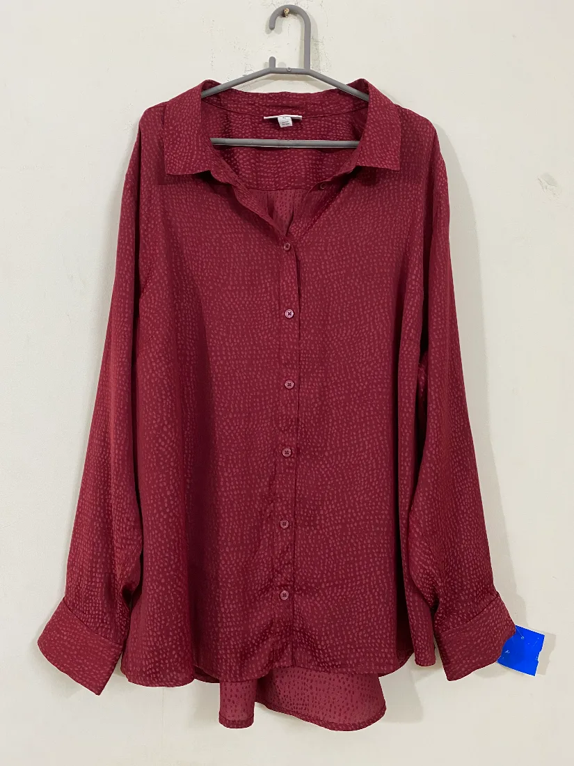 Maroon Textured Silk Button-Down Shirt — photo 2 of 2