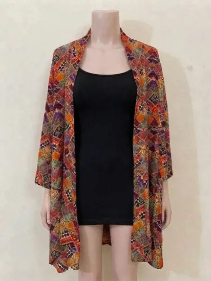 Stylish Multi-Color Geometric Boho Print Open-Front Chiffon Cardigan for Women