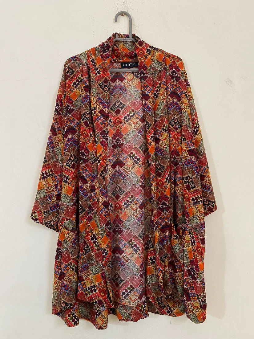 Stylish Multi-Color Geometric Boho Print Open-Front Chiffon Cardigan for Women — photo 2 of 2