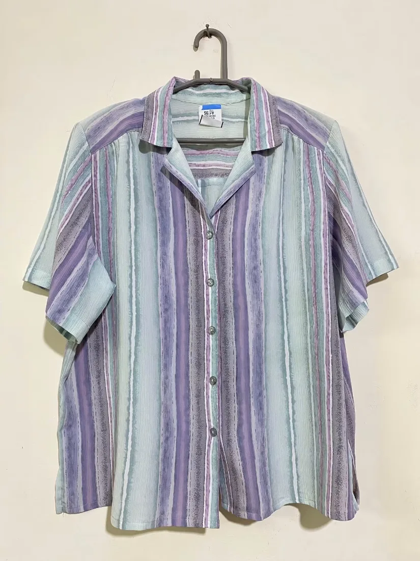 Pastel Striped Short-Sleeve Button-Down Shirt — photo 2 of 2