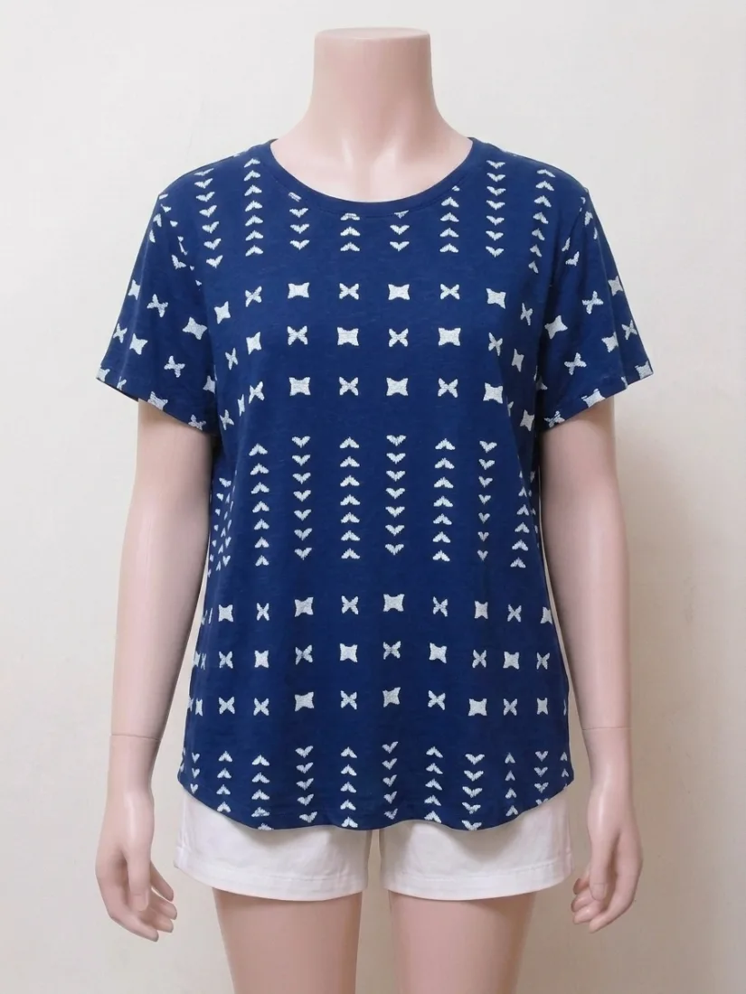 Navy Blue Geometric Print Casual Tee