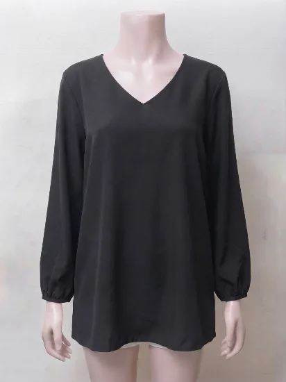 Classic Minimalist V-Neck Black Chiffon Top