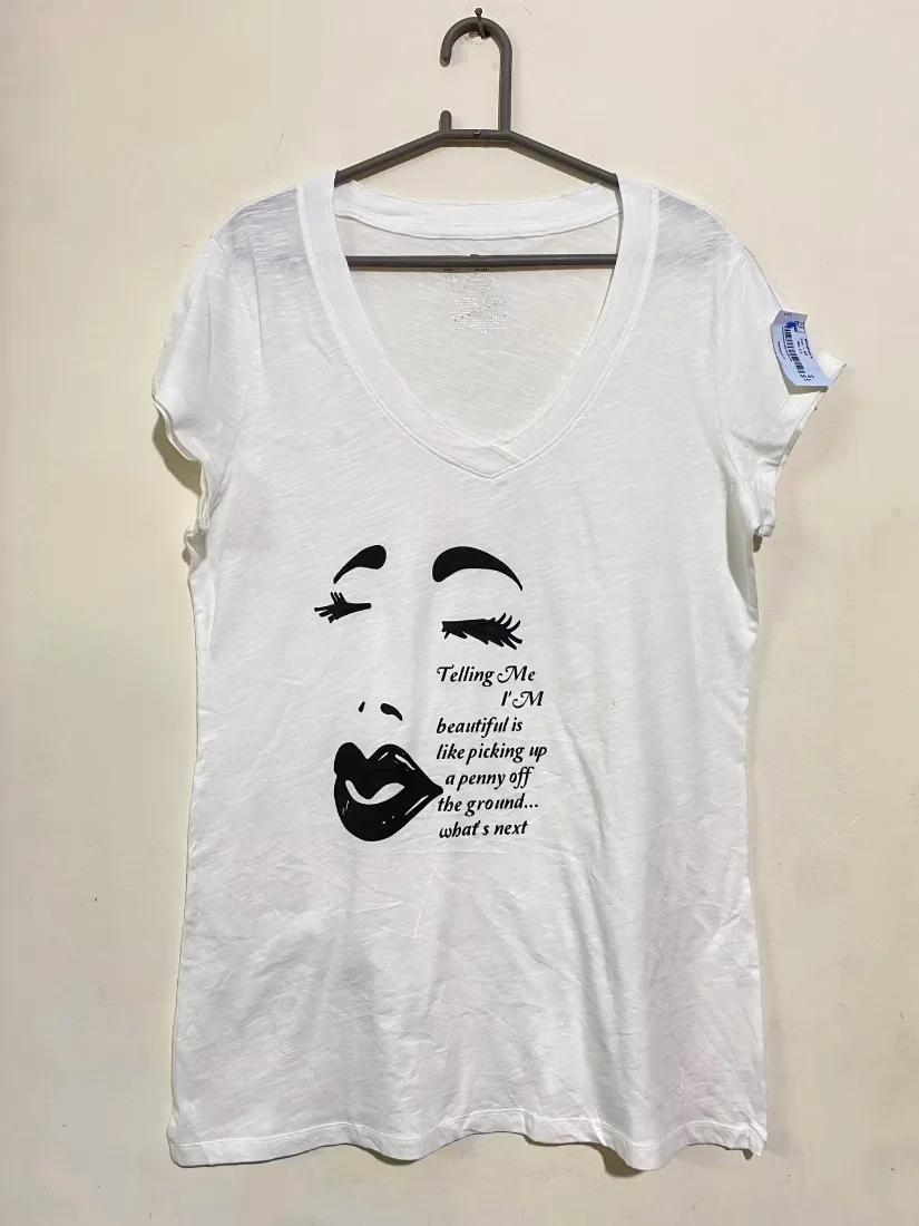White Graphic Face Print V-Neck Tee — photo 2 of 2