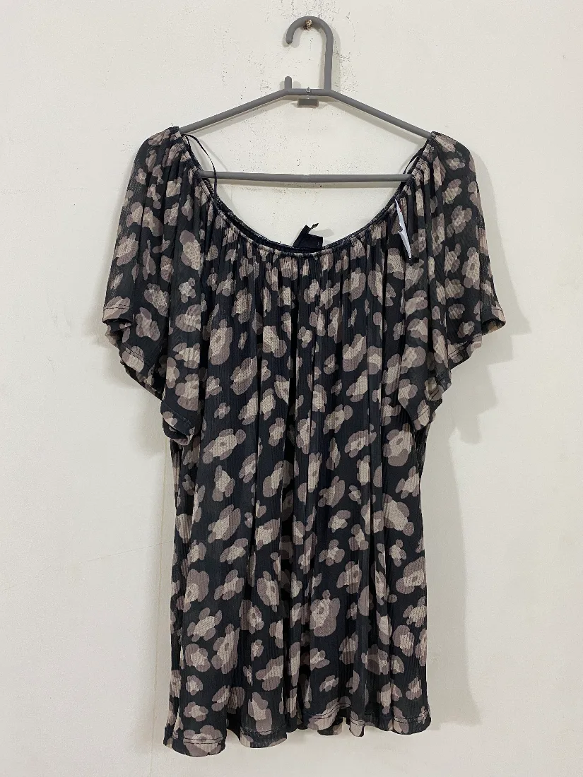 Grey and Beige Animal Print Off-Shoulder Top for Women — photo 2 of 2
