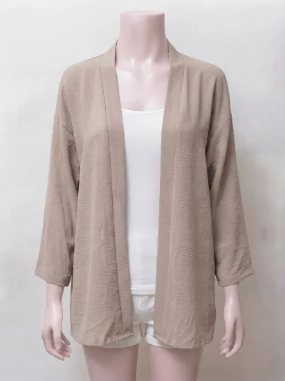 Classic Beige Open-Front Long Georgette Shrug