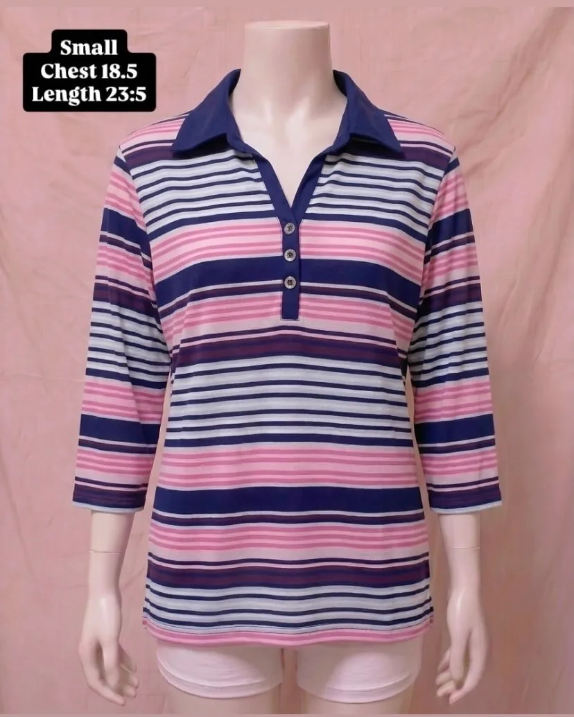 Multicolor Striped 3/4th Sleeves Polo Shirt
