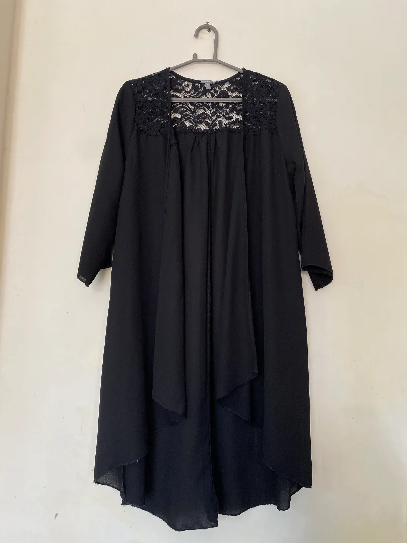 Black Chiffon Open-Front Cardigan with Lace Yoke for Women — photo 2 of 2