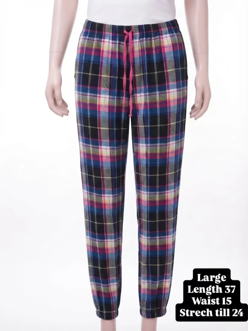 Multi-Color Plaid Cuffed Lounge Trouser