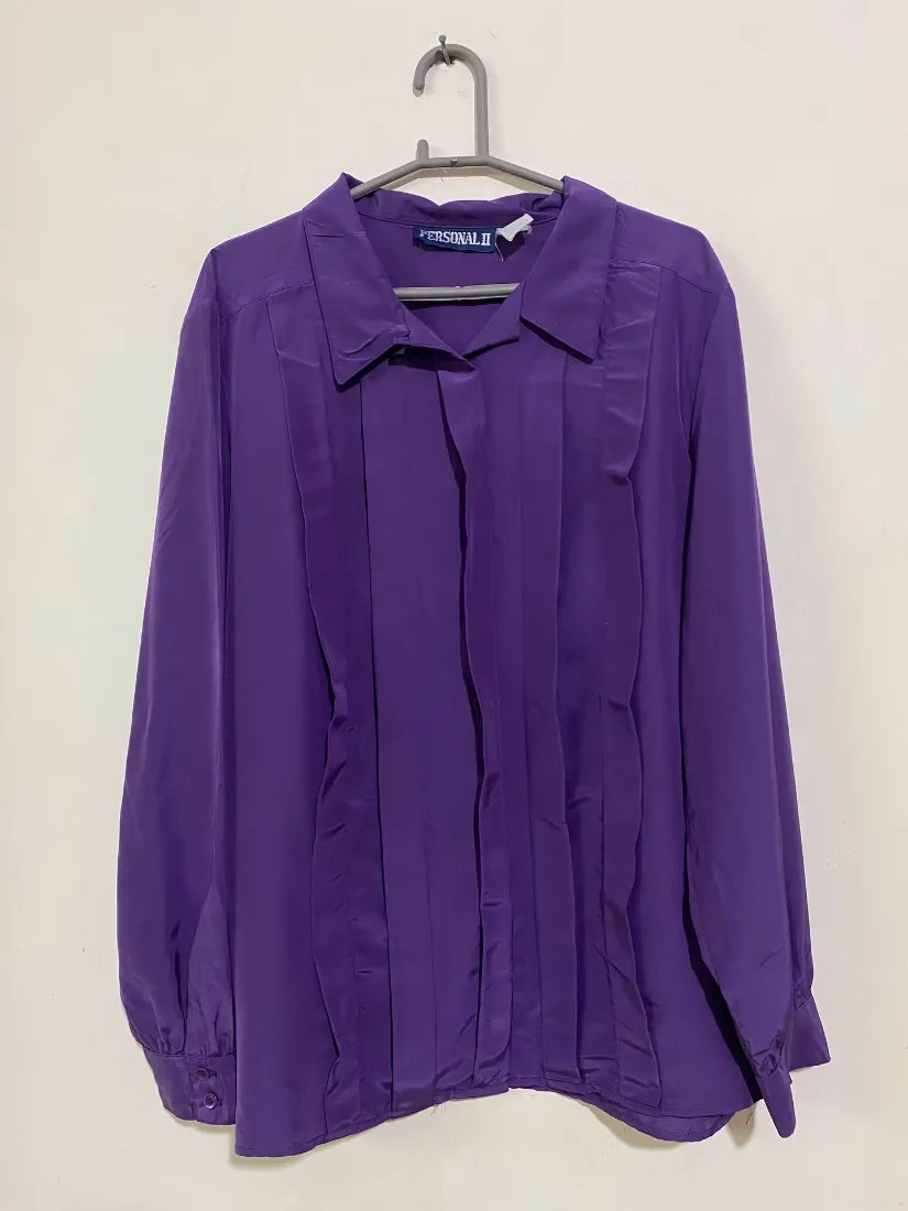 Purple Pleated Front Silk-Look Blouse — photo 2 of 2