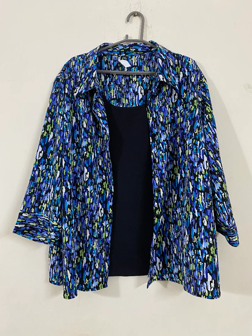 Electric Blue & Green Paint-Splash Button-Down Set — photo 3 of 3