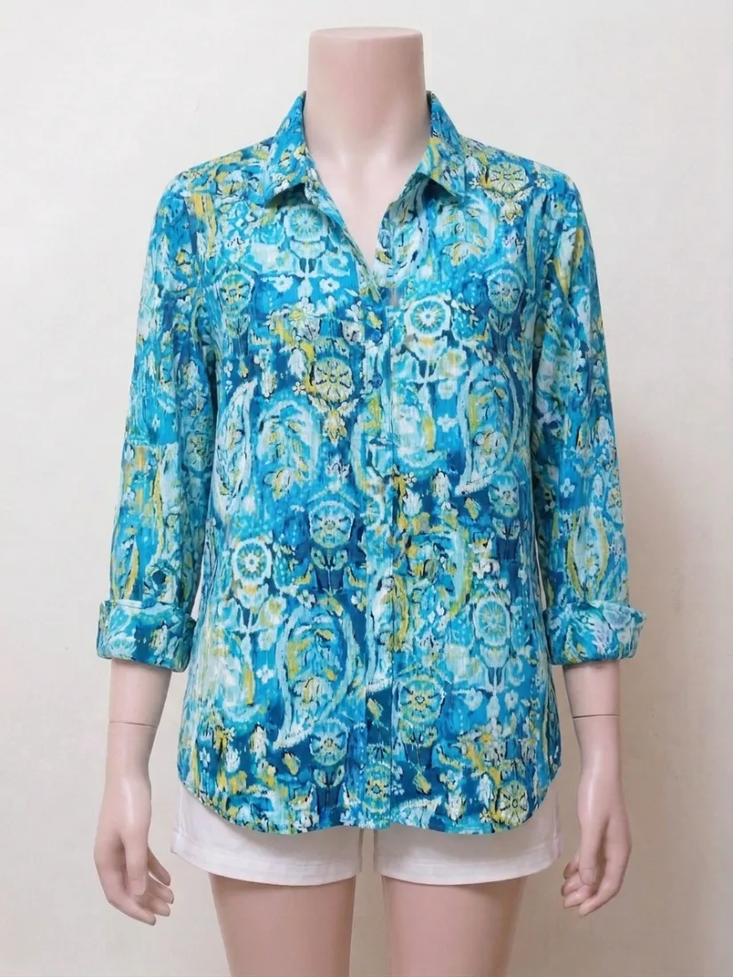 Teal Printed Paisley Button-Down Shirt
