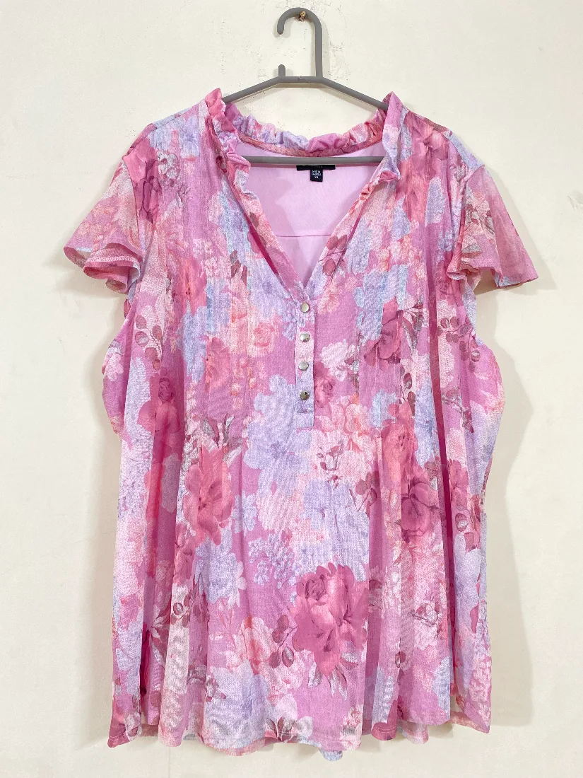 Pink Floral Print Soft Net Lined Top for Women — photo 2 of 2