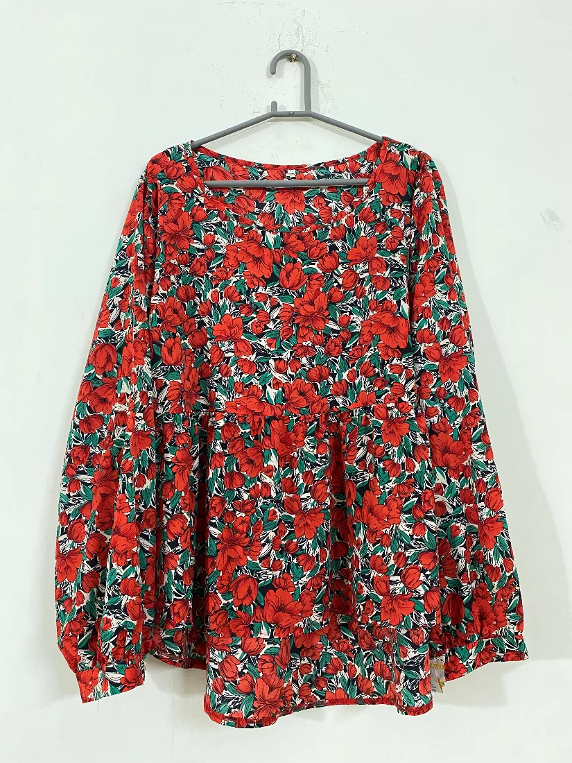 Red Floral Chiffon Peplum Top   — photo 2 of 2