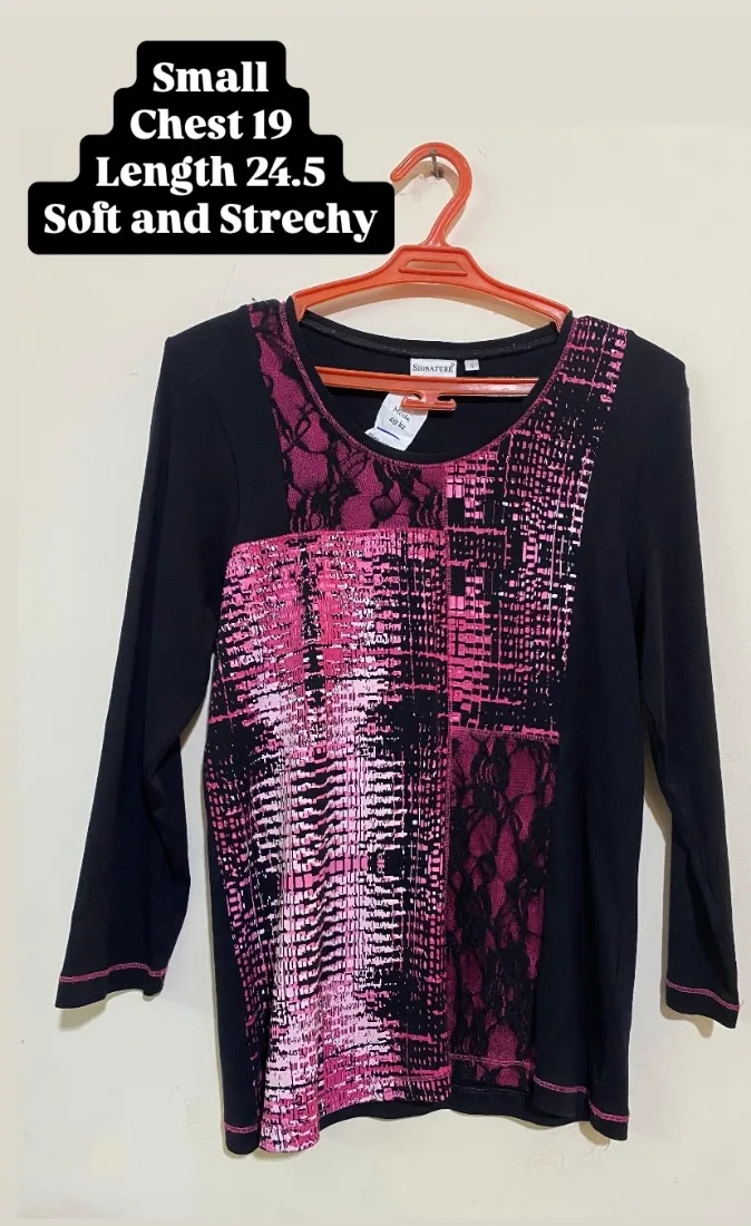 Black & Pink Printed Lace Detail shirt — photo 2 of 2
