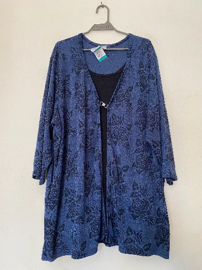 Blue Floral Print Winter Top with Attached Inner for Women