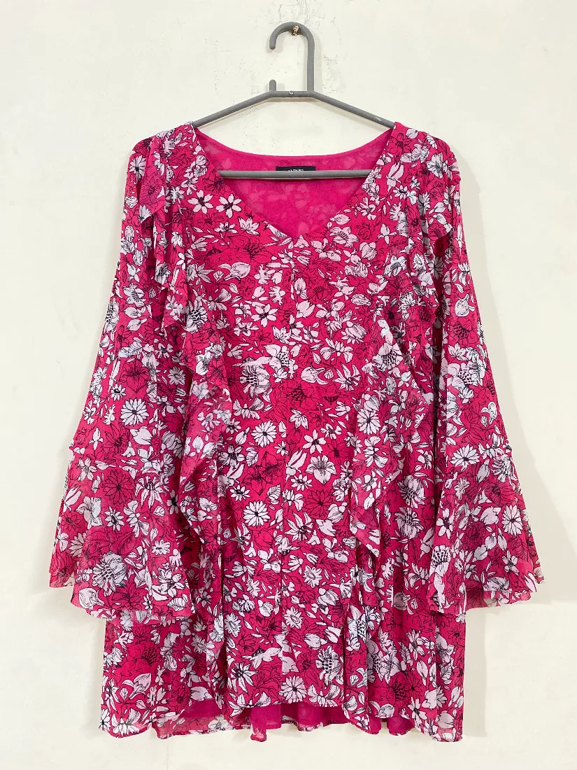 Pink Floral Print Ruffle Detail Lined Top for Women — photo 2 of 3