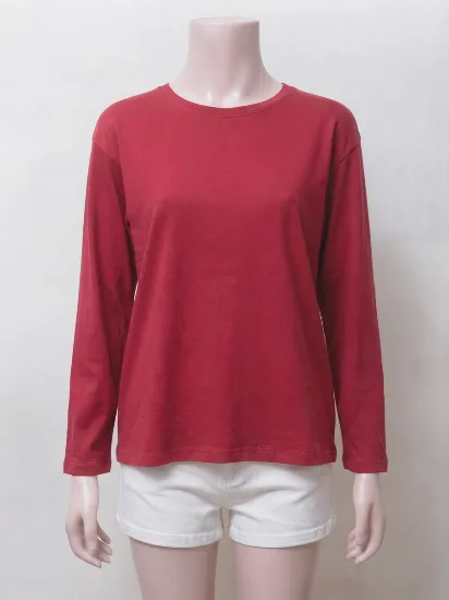 Classic Deep Red Long-Sleeve Casual Tee