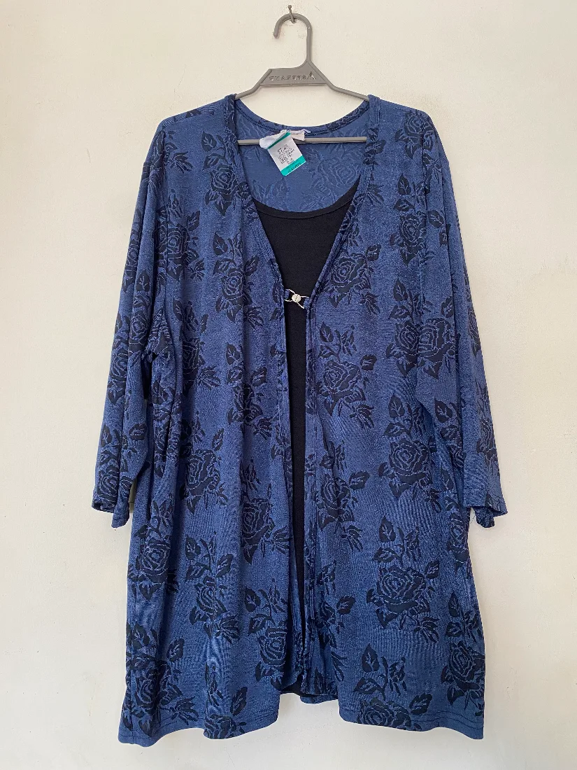 Blue Floral Print Winter Top with Attached Inner for Women